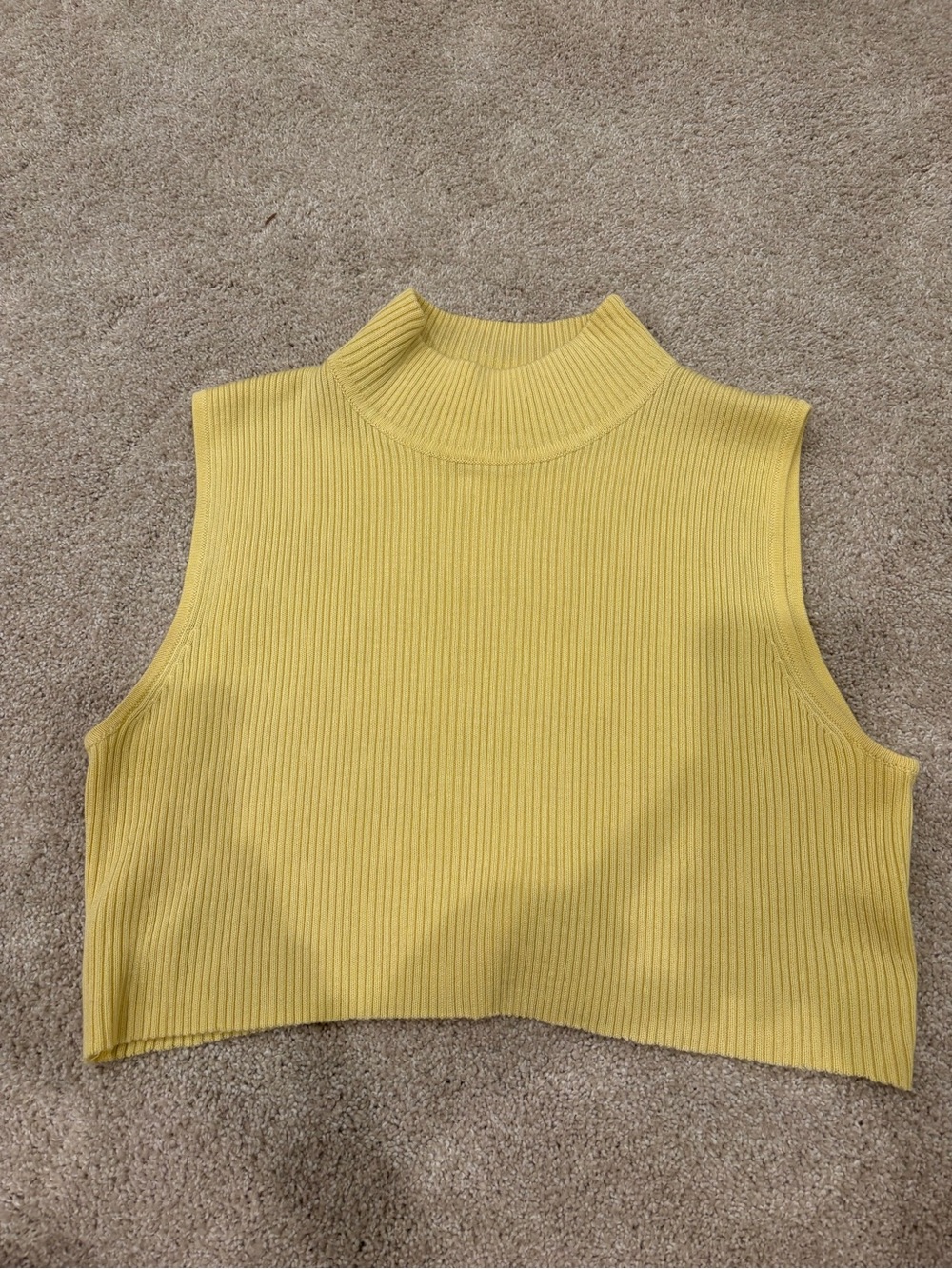 croft & barrow Yellow Ribbed Sleeveless Mock Neck Crop Top